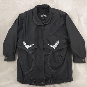 VINTAGE Hot Spices Jacket Womens Medium Black Floral Embroidered Coat
